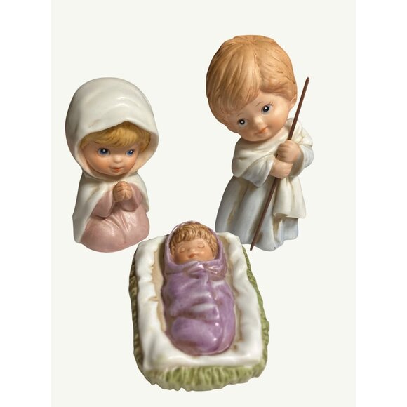Homco Vintage 3 Piece Porcelain Child Nativity Christmas Figurines #5258 - Picture 6 of 15